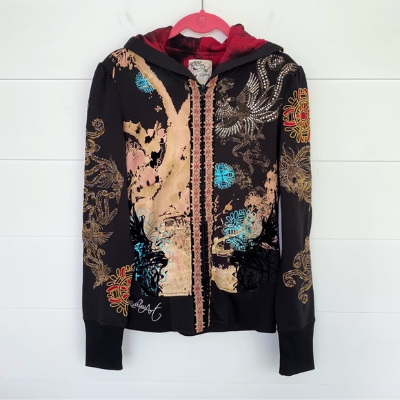 Ruthless Art Embroidered Rhinestone Embellished Black Hoodie Medium - Picture 4 of 17